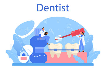 Dentist concept. Dental doctor in uniform treating human teeth