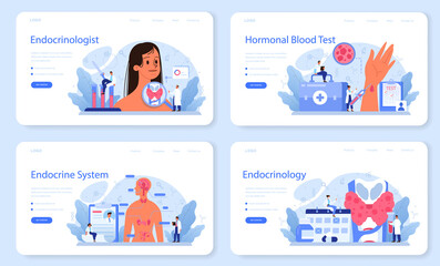 Endocrinologist web banner or landing page set. Thyroid examination.