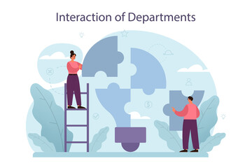 Interaction of departments concept. Business teamwork. Idea of partnership