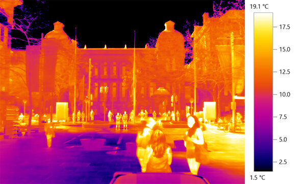 Infrared heat imaging, thermal image of urban lifestyles in heatwave weather