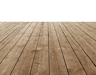 Wooden planks in the form of a pier or platform isolated on white background.