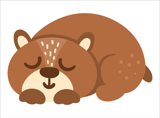 Vector hand drawn baby bear. Cute bohemian style little woodland animal icon isolated on white background. Sweet boho forest illustration for card, print, stationery design..
