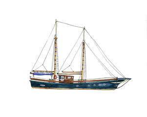 Yacht, watercolor illustration isolated on white background