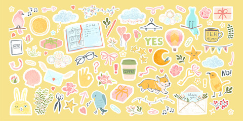 Set with cute stickers for daily planner and scheduler