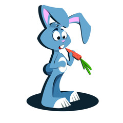 A joyful Easter bunny eating delicious carrots.  Happy Easter. Stock vector illustration