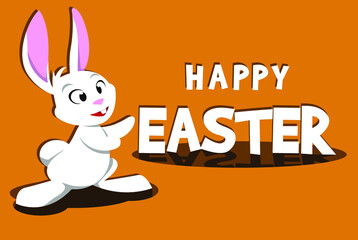 
White Easter Bunny on orange background. Happy Easter concept. Stock vector illustration