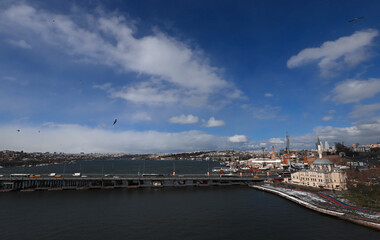 Fototapeta premium (Istanbul - Turkey - February 23, 2021) Sile Town, reflections in the sea in a cloudy sky.