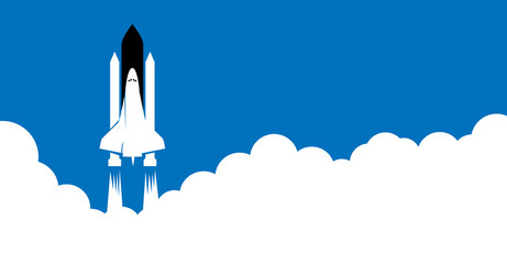 Vector illustration of the launch of space shuttle. Banner with copy space.