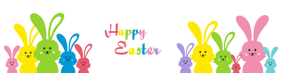 Easter banner. Easter bunny family vector illustration bright and colorful element for design