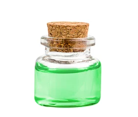 Sierkussen Glazen fles met een groene giftige chemische oplossing © Albert Ziganshin
