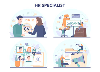 Human resources specialist concept set. Idea of recruitment and job management.