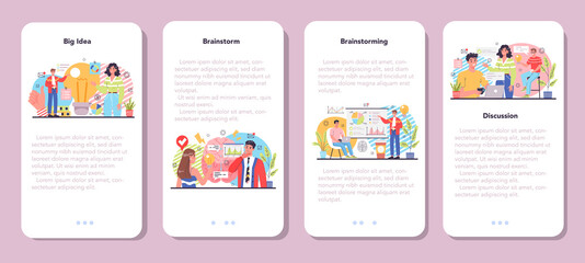 Brainstorm mobile application banner set. New idea generation