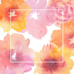 Background, frame from flowers. Watercolor. Design for a greeting card or invitation.