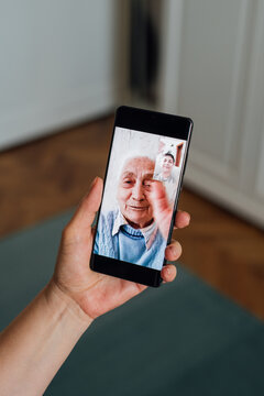 Mother and daughter having a video call