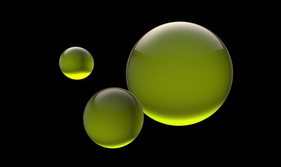 green glassy spheres on black