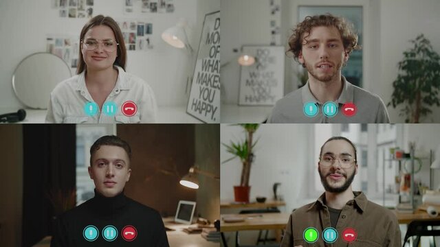 Team discusses working issues at online video conference