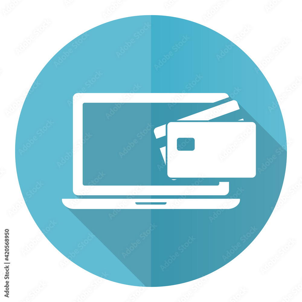 Aufkleber online, mobile payment blue icon, flat design vector illustration in eps 10 for webdesign and mobile