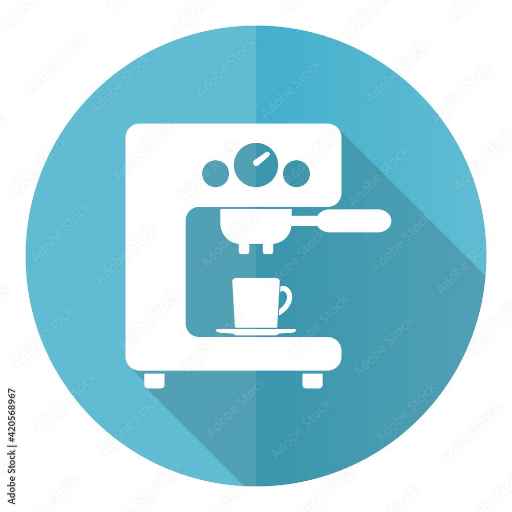 Poster coffee machine blue icon, flat design vector illustration in eps 10 for webdesign and mobile applica
