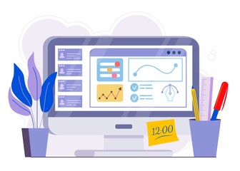 Professional training Webinar Online business courses Presentation  Education Video tutorial Vector flat illustration Design composition market analysis creative solution Сoncept of online meeting