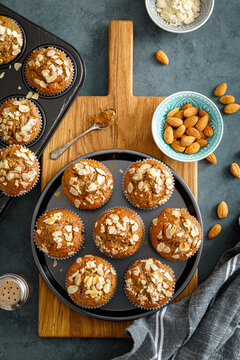 Healthy gluten free almond muffins with nut slices