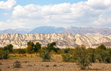 Beautiful mountains in Kyrgyzstan near Kazarman. Beautiful landscape with mountains at Kyrgyzstan on sunny day