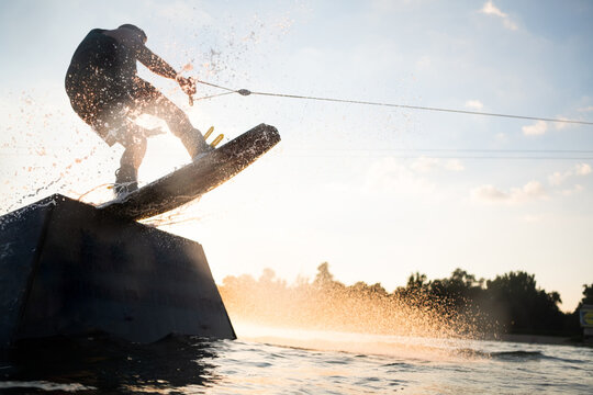 Wakeboarder Jumping Off The Ramp