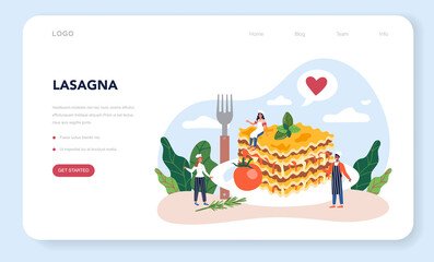 Tasty lasagna web banner or landing page. Italian delicious cuisine