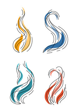Line Art Smoke Icons Set. Colorful Smell Wave Line Symbols. Fume Vector illustration
