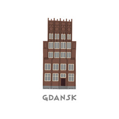 Vector color hand drawn illustration with an old town city cute house. Gdansk, Poland.