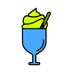 Ice cream in waffle flat icon. Pictogram for web. Line stroke. Isolated on white background. Vector eps10