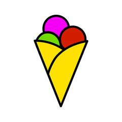Ice cream in waffle flat icon. Pictogram for web. Line stroke. Isolated on white background. Vector eps10