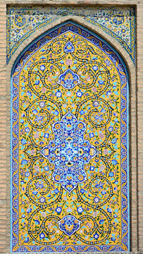 Ceramic tile artwork in Golestan Palace, Tehran, Iran. Qajar period