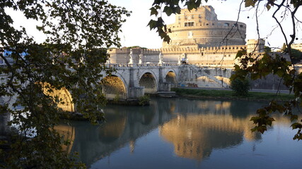 View of the Cathedral of the Holy Angel in Rome, Italy, located near the Tiber River 