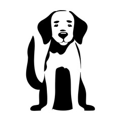 Labrador Retriever puppy. Black silhouette dog isolated on white background. Line art, close up, hand painting,  ink, template, clip art for tattoo. Vector drawing illustration. Flat cartoon style.