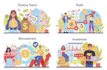 Obraz premium Receiving profit concept set. Idea of business success and financial growth