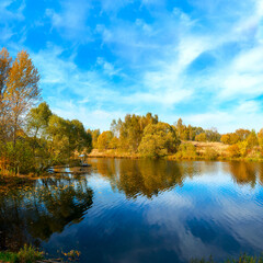 Autumn landscape with lake and trees