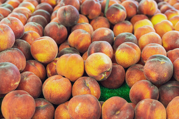 Pile of Fresh Yellow Peaches For Sale at Farmer's Market