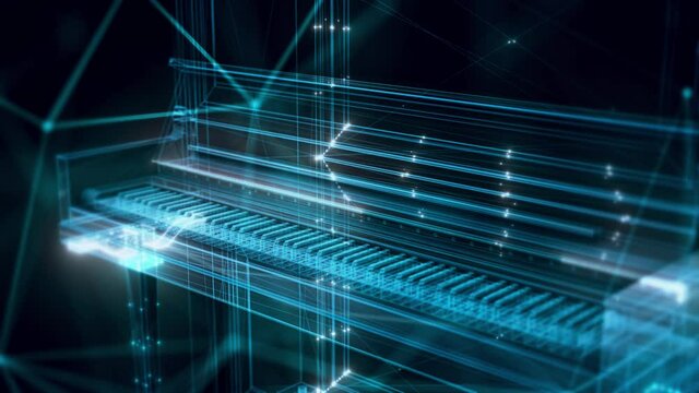german piano hologram Close up 4k. High quality 4k footage