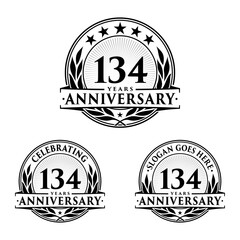 134 years anniversary collection logotype. Vector and illustration.
