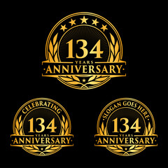 134 years anniversary collection logotype. Vector and illustration.
