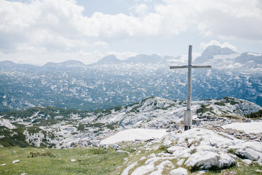 Mountain view cross landscape sky clouds beautiful