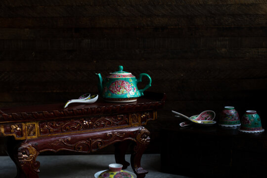 Peranakan Tea Cups and Tea pot