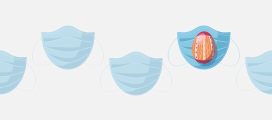 Naklejka premium Easter egg with medical masks.Simple seemless pattern on white background. Safe easter concept vector illustration.