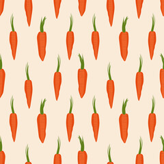 Carrot. Seamless pattern with vegetables for printing on fabric, textiles, kitchen decor. 