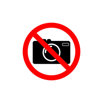 No photography, No camera sign, Taking pictures not allowed, Prohibition symbol sticker for area places, Isolated on white background, vector illustration. EPS 10