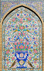 Ceramic tile artwork in Golestan Palace, Tehran, Iran. Qajar period © AAL