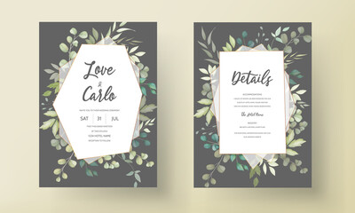 Beautiful wedding invitation card with leaf decoration