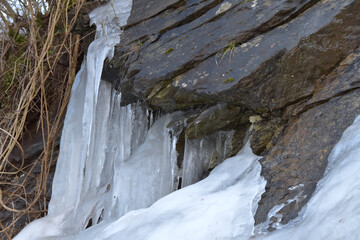 Fototapeta na wymiar icicles on the rocks