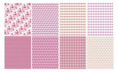 Vector set of design floral seamless pattern with pink magnolia blossom flowers, seamless texture.Spring.Illustration for wedding invitations, wallpaper, textile, wrapping paper, fashion, fabric, web.
