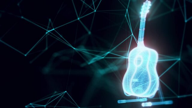 Acoustic Guitar hologram Close up 4k. High quality 4k footage